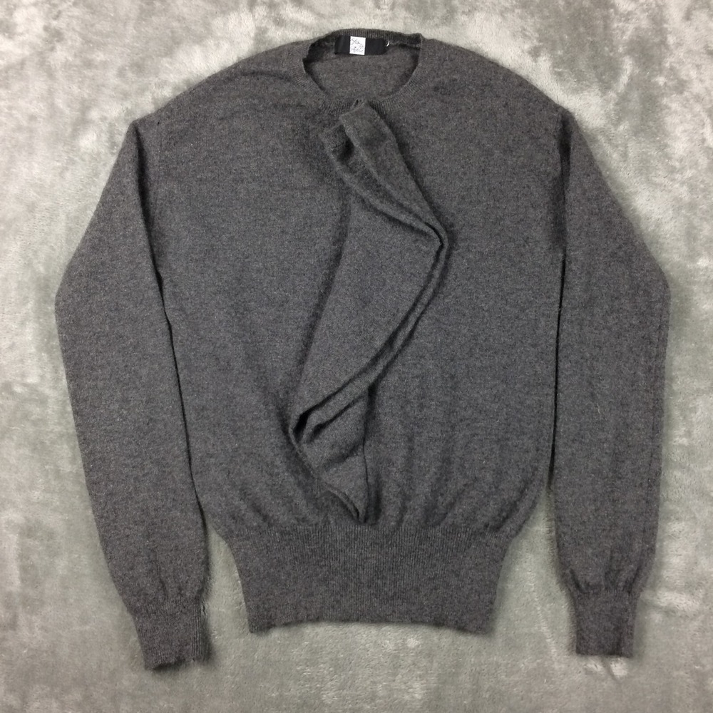 Saks Fifth Avenue Cashmere Sweater Womens‎ Small Grey Ruffle Pullover HOLE
